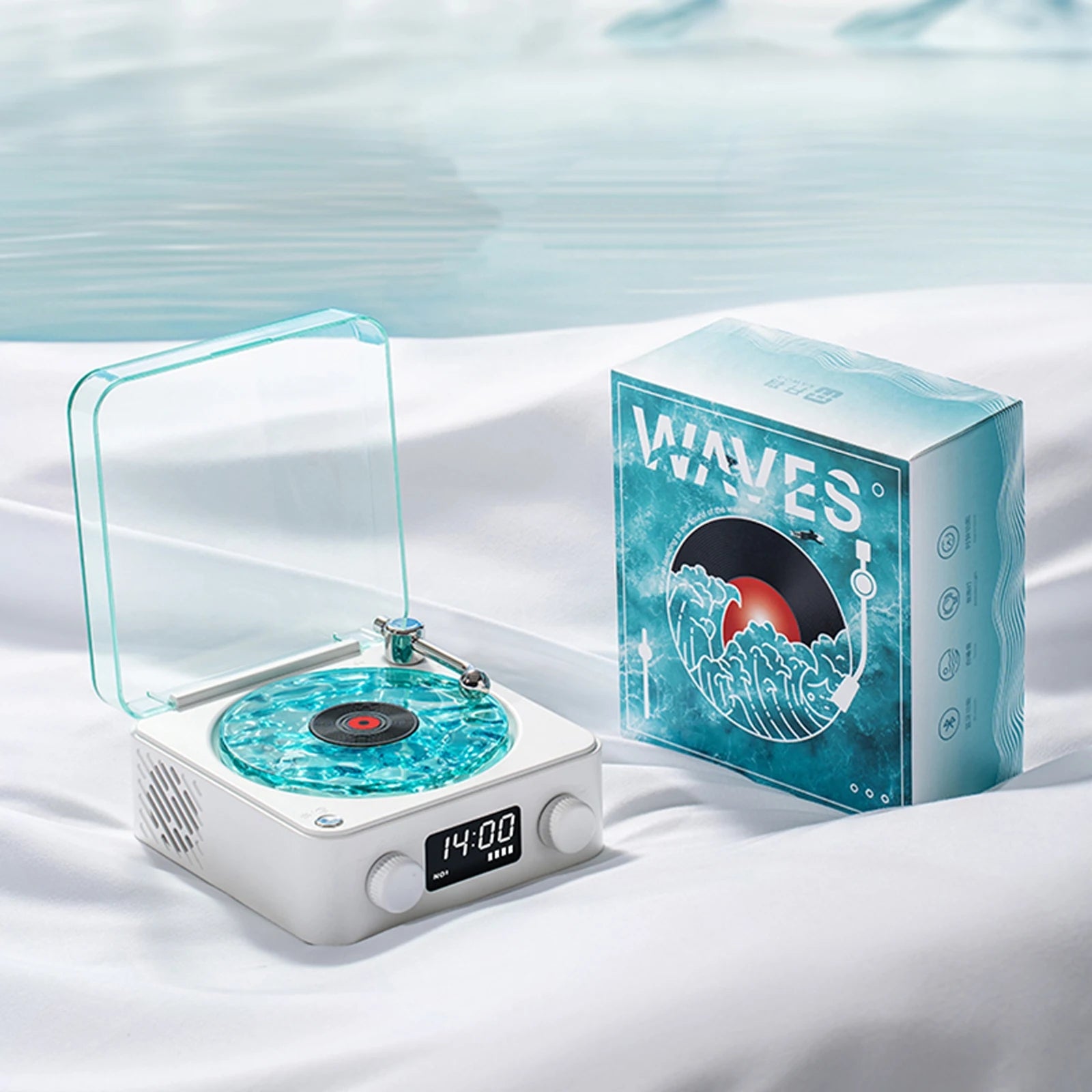 Waves Vinyl Player Portable Speaker with White Noise Dynamic RGB Light Retro Vintage Sleep Aid Turntable Speaker Home Theater Waves Vinyl Player Portable Speaker with White Noise Dynamic RGB Light Retro Vintage Sleep Aid Turntable Speaker Home Theater